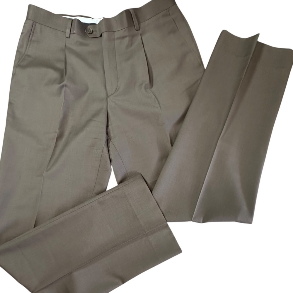 Mantoni Dress Pants Mens 34x32.5 Khaki Virgin Wool Pleated Milan Italy Trousers